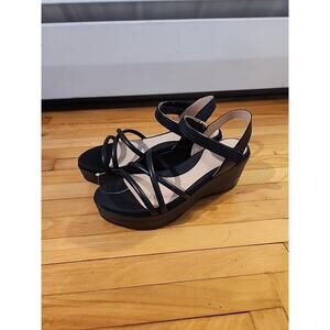 Cole Haan Women’s Grand Strappy Black Platform Wedge Sandal Size 7.5B
